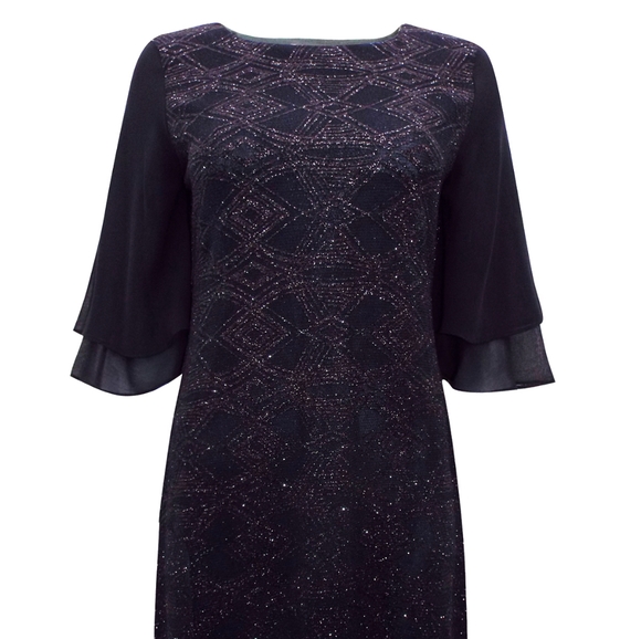 BLACK Glitter Frill Sleeves Knee Length Petite Dress - Picture 6 of 8